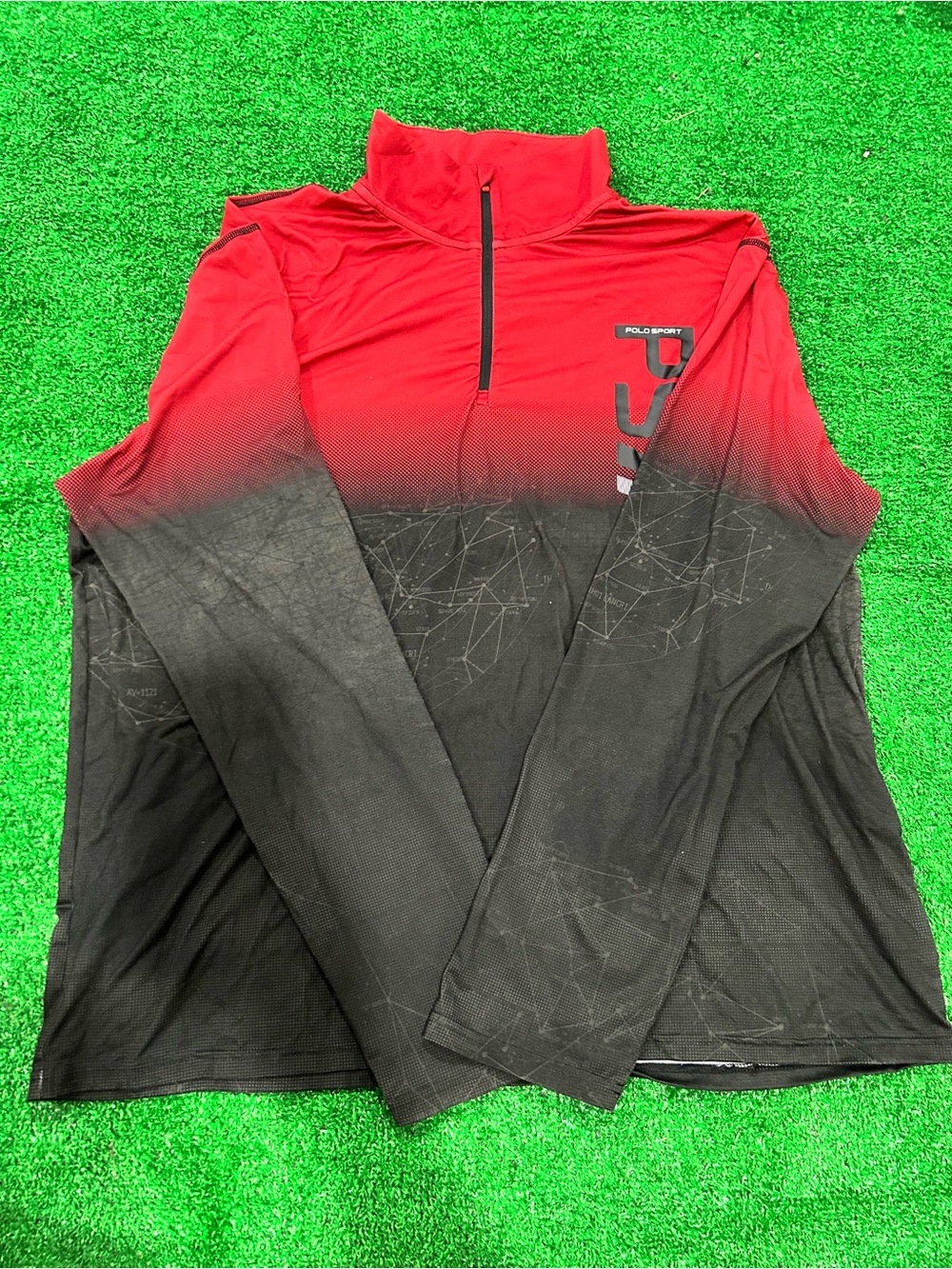Polo by Ralph Lauren Red and Black Gradient Half-Zip Swim Rash Guard